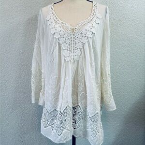 Daniel Rainn White Lace Boho Tunic Swim Coverup